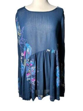 Free People | Blue Floral Tunic Top Sz S